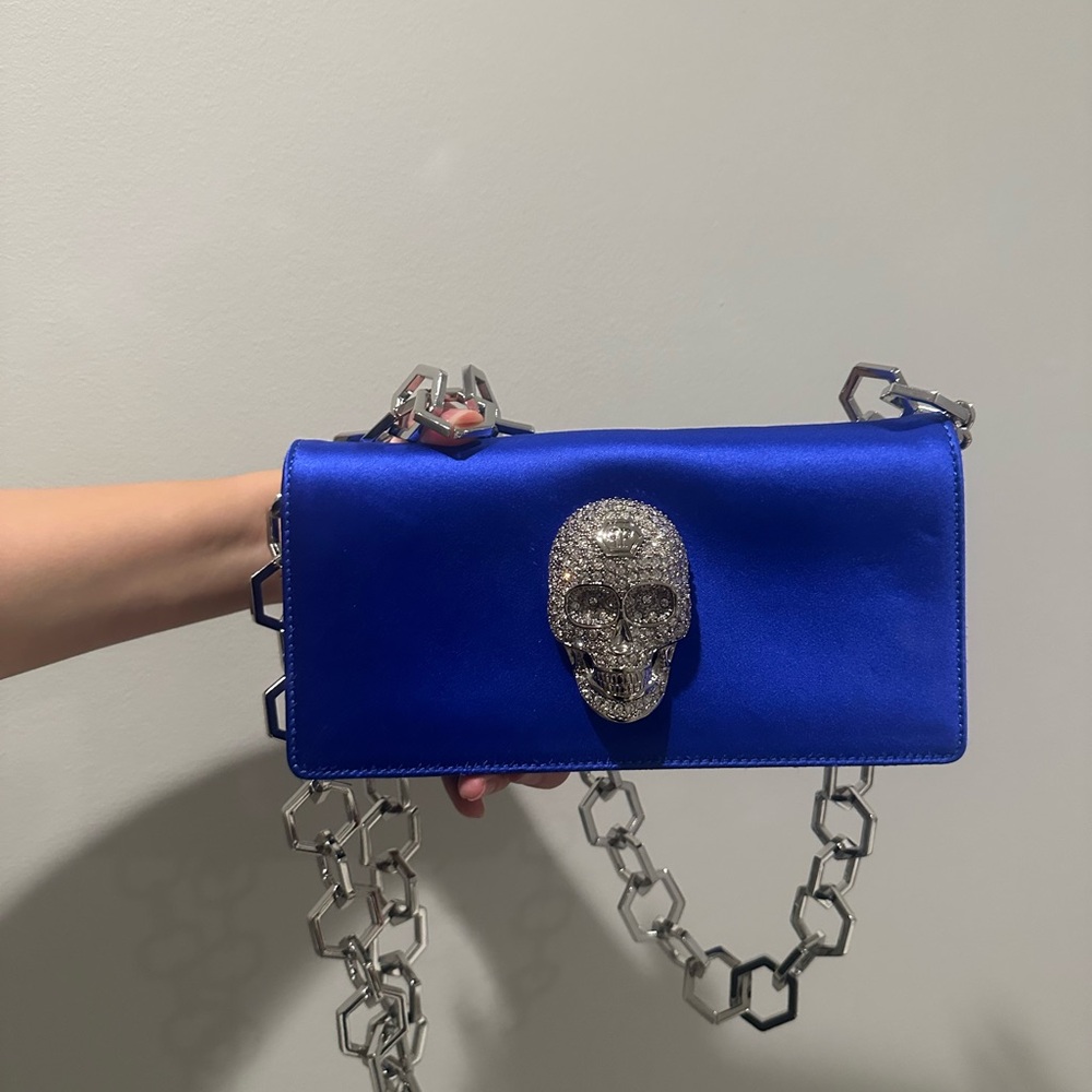 Philipp Plein Royal Blue Skull Clutch